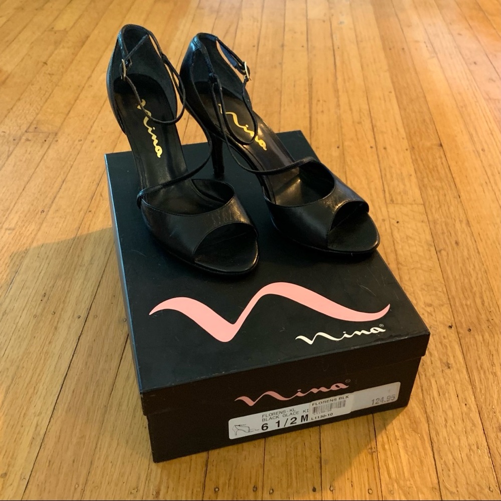 Nina Florens black open toe heels/sandals sz 6.5